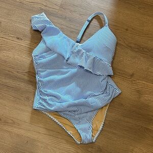 Lane Bryant Blue and White Striped One Piece Swimsuit